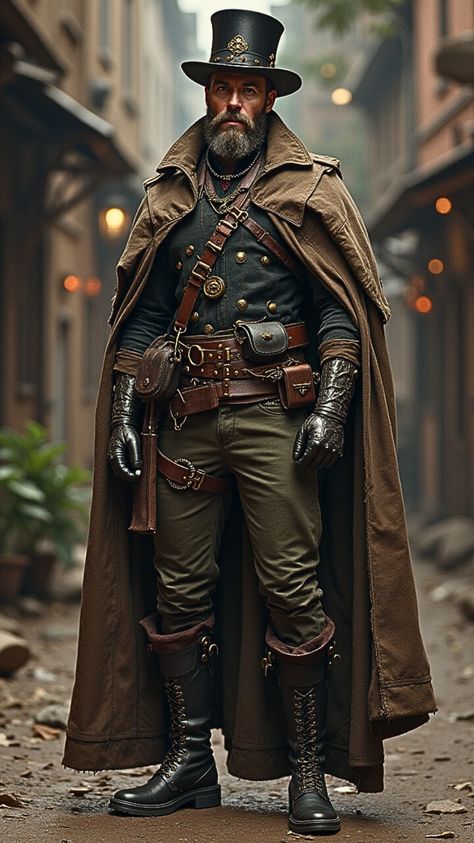 Visit our Channel for all type of Fantasy. linktr.ee/FantasyWorldsUnited #Fantasy #steampunk #art #character #dresslook Steampunk Pirate Men, Steampunk Artificer, Dieselpunk Character Art, Steampunk Outfits Male, Steampunk Gunslinger, Dieselpunk Aesthetic, Steampunk Scientist, Dnd Steampunk, Steampunk Costume Male