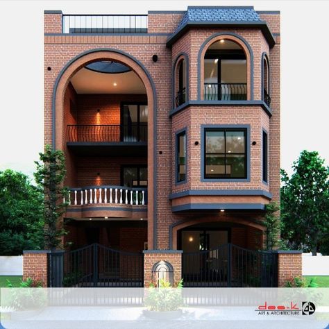 Residence designed in imperial style with huge arches and bay windows by Studio Desk Architects, Dehradun Curved Bay Window, Elevation House, Home Studio Desk, House Front Elevation, Master Planning, Studio Desk, Bay Windows, Design Consultation, Construction Projects