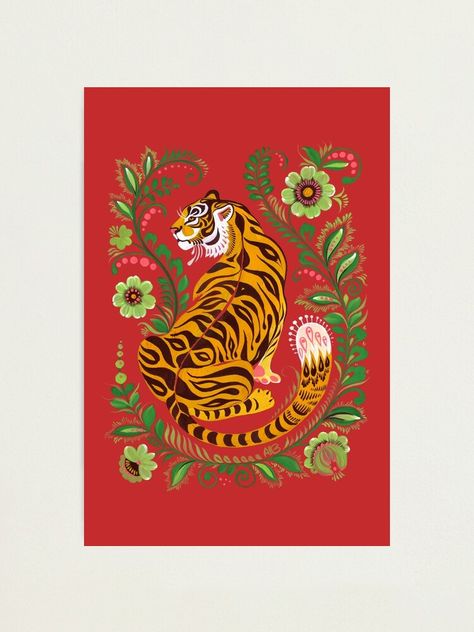 Claire Ishino, Folk Art Motifs, Asian Nature, European Folk Art, Art Motifs, Lovely Illustrations, Illustration Kunst, Tiger Illustration, Tiger King