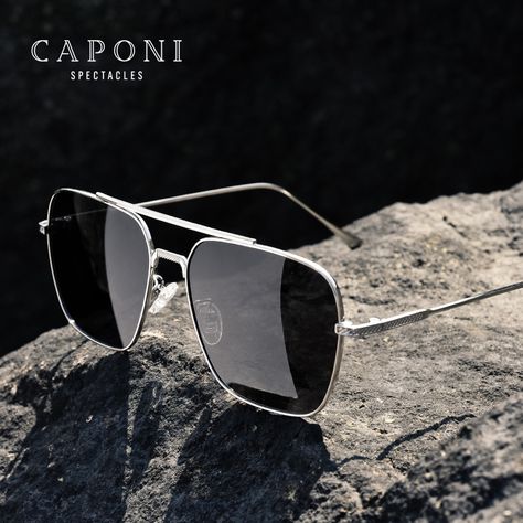 Gender: Men Place of Origin: Zhejiang, China Brand Name: CAPONI Model Number: BS8051 Style: Photochromic Sunglasses, Classic Polarized Sun Glasses Lenses Material: TAC Frame Material: Metal Age: Men Lenses Optical Attribute: Polarized / Discoloration Frame Color: Black, Gold, Silver Product Name: Polarized Sunglasses Logo: Customer Logo Material: Metal+TAC Certification: CE UV400 Usage: Eye Protection Decoration Color: 3 Colors MOQ: 1pcs Quality: 100% QC Glass Frames For Men, Men Shades, Sunglasses 2022, Shades For Men, Mens Sunglasses Fashion, Romantic Couple Kissing, Sun Glass, Sunglasses Oversized, Sunglasses Square