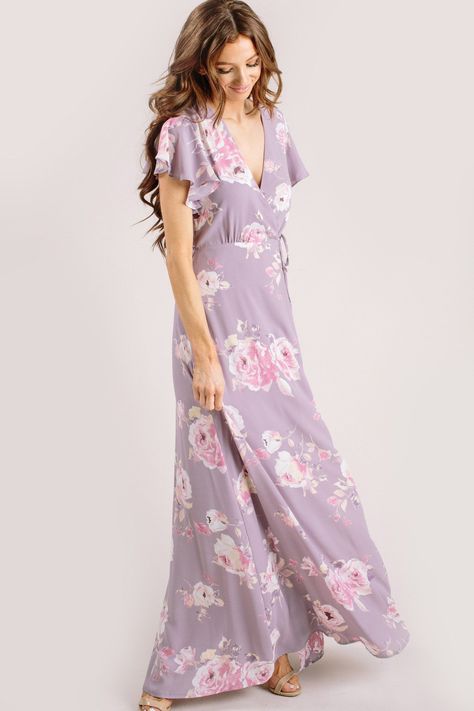 Charlotte Floral Wrap Maxi Dress Dresses Everly Lavender X-Small Floral Bridesmaids Dress, Flowy Bridesmaid Dresses, Cottage Core Dresses, Morning Lavender, Dyt Type 2, Cute Maxi Dress, Floral Wrap Maxi Dress, Wrap Clothing, Lavender Dress