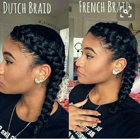 Dutch Braid vs French Braid 2 Corn Rolls Braids Hairstyles, Two French Braids For Black Women, French Braids Black Hair, Neat Braids, Workout Hair, French Braid Styles, Crochet Locs, Braid Twist, Two French Braids