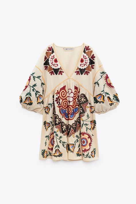 Zara LINEN BLEND PRINTED DRESS | Mall of America® Indian Print Dress, Silk Bra, Linen Blend Dress, Embroidered Pants, Indian Prints, Panel Dress, Jacquard Dress, Animal Print Dresses, Zara Woman