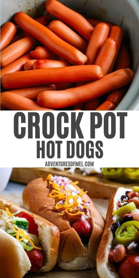 How to cook easy Crock Pot hot dogs with the best flavor. Great make-ahead recipe that you can use to set up the ultimate hot dog bar with all of your favorite toppings to serve at your next summer potluck or backyard BBQ! Hot Dogs In Crock Pot, Crockpot Hot Dogs, Crock Pot Hot Dogs, Hot Dogs For A Crowd, Breakfast Tailgate, Breakfast Tailgate Food, Cook For A Crowd, Upstate Ramblings, Dogs Recipes