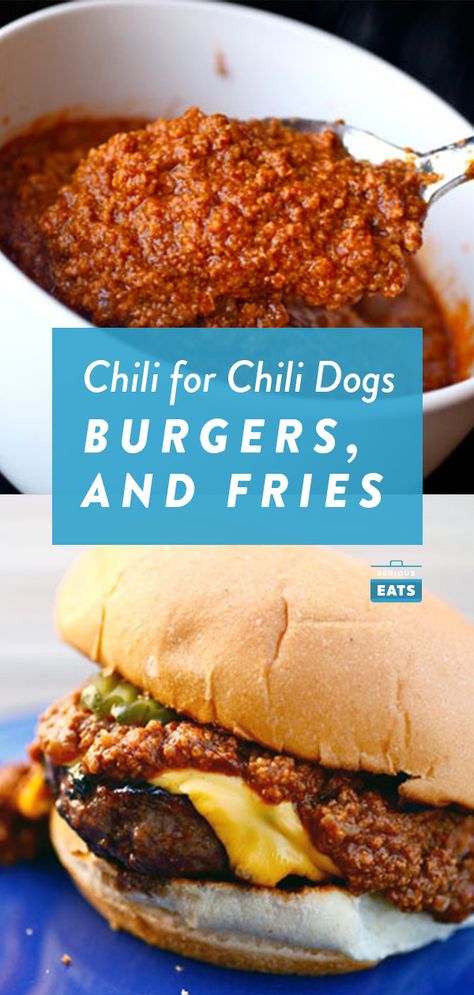 Chili For Burgers, Chili For Chili Dogs, Chili Fries Recipe, Burger Lab, Chili Burgers, Chili Burger, Chili Fries, The Best Chili, Hot Dog Sauce