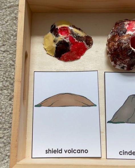 Montessori Inspired | Homeschool Mom | Laura on Instagram: "🌋 CLAY VOLCANO MODELS 🌋

My kids just love learning about volcanoes and talking about hot lava. Do yours?

We are revisiting volcanoes as part of our follow up to the Montessori First Great Lesson.

We have these new cards from @handsonkidsactivities that show the exterior and interior of the three main types of volcanoes. I thought it would be great to have models of each, and I knew the hands-on experience would help their minds remember the difference in volcanoes.

My 6yo used @crayola air dry clay to make his models. My 4yo decided to make a land arch instead “which leads to the volcanoes.” 😁

I read about the types of volcanoes as my son worked to shape each one. We discussed the slopes of their sides and how they erupt. Types Of Volcanoes, Volcano Model, Crayola Air Dry Clay, Earth Systems, Love Learning, Homeschool Mom, Dry Clay, Air Dry Clay, Volcano