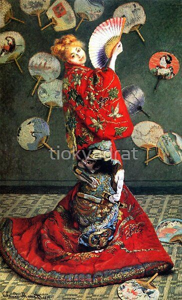 La Japonaise is a 1876 oil painting by the French Impressionist painter Claude Monet. Monet's first wife Camille Doncieux modeled for this painting. Monet depicts Camille in a padded, heavily decorated red kimono belonging to a famous Japanese actor, stand Peggy Guggenheim, Japanese Costume, Figurative Kunst, Claude Monet Paintings, Claude Monet Art, Monet Art, Edouard Manet, Pierre Auguste, Max Ernst