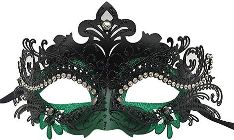 Dark Green Masquerade Mask, Green Masquerade Mask, Metal Masks, Masquerade Ball Outfit, Masks Venetian, Masquerade Aesthetic, Masquerade Outfit Ideas, Prom Things, Elegant Mask