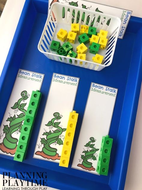 Measurement Activity for Preschool Fairy Tale Theme - Jack and the Beanstalk Fairy Tale Activities Preschool, Eyfs Jack And The Beanstalk, Fairy Tales Preschool Activities, Preschool January, Kindergarten January, Fairytale Lessons, Bean Stalk, Fairy Tales Preschool, Fairy Tale Activities