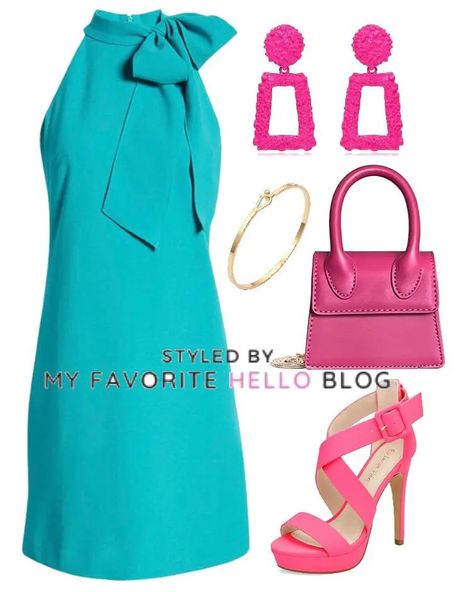 Teal Dress Outfit, Turquoise Dress Outfit, Teal Homecoming Dresses, Dress And Blazer Outfit, Turquoise Blue Dress, Gold Dress Shoes, Turquoise Clothes, Teal Blue Dress, Hot Pink Outfit