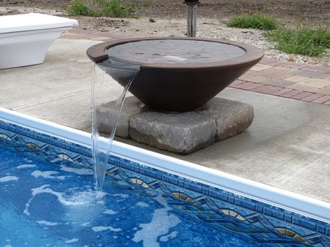 Water bowl into a swimming pool, Outdoor Innovations, Aledo, IL Water Gardens Pond, Outdoor Water Features, Garden Swimming Pool, Pool Fountain, Pool Waterfall, Quad Cities, Water Features In The Garden, Beautiful Pools, Fountains Outdoor