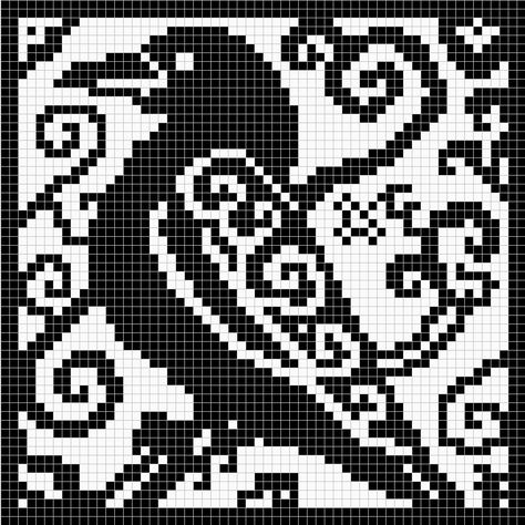 Raven crochet 1 Raven Cross Stitch, Black And White Cross Stitch, White Cross Stitch, Vogel Silhouette, Halloween Cross Stitches, Pola Kristik, Cross Stitch Bird, White Cross, Pixel Pattern