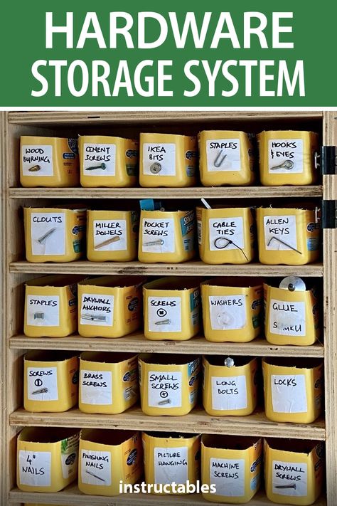 Diy Garage Storage Ideas, Hardware Organizer, Garage Storage Inspiration, Basement Workshop, Garage Storage Ideas, Garage Organization Tips, Storage Shed Organization, Useful Gadgets, Garage Workshop Organization