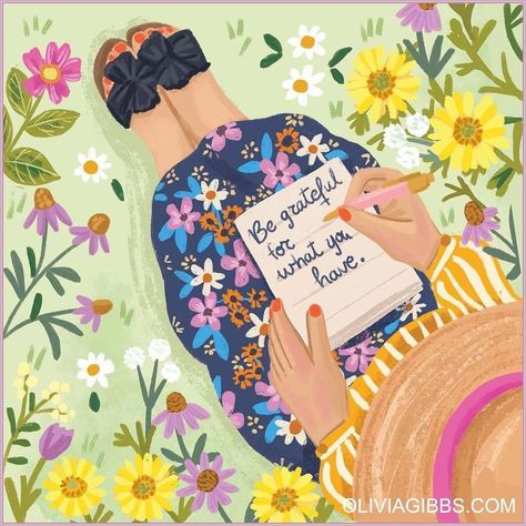 The list of New Year‘s resolutions has turned into one of the most popular traditions wor Happy Things Pictures, Inspirational Pictures Art, Happy Words Inspiration, Grateful Illustration, Grateful Pictures, Olivia Gibbs, Be Happy Wallpaper, Happiness Illustration, Happiness Painting