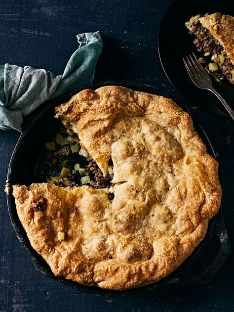 Ground Beef Pie with Broccoli Rabe and Provolone Recipe | Saveur Ground Beef Pie, Vegetarian Pot Pie Recipe, Provolone Recipes, Vegan Pot Pie, Vegetable Pot Pie, Beef Pie, Vegetarian Pot Pie, Beef Pies, Mushroom Pie