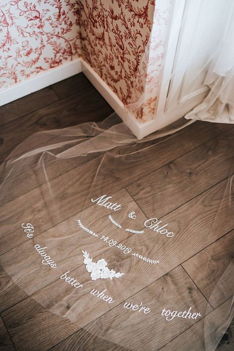 Personalised Embroidered Wedding Veil Bride Holly Rose Weddings #wedding #veil #bridalveil Floral Veils, Beer Garden Wedding, Wedding Veil Ideas, Embroidered Wedding Veil, Veil Embroidery, Black Bridal Veil, Veil Ideas, Floor Length Veil, Village Hall Wedding