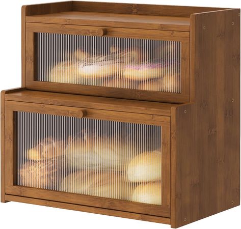 Amazon.com: Furshus Double Layer Bamboo Bread Box for Kitchen Counter, Countertop Bread Storage Container, Bread Container Bread Storage with Window Bread Holder (Brown): Home & Kitchen Bread Holder, Bread Container, How To Store Bread, Doll Room, Bread Storage, Bread Box, Bread Boxes, Storage Container, Kitchen Supplies