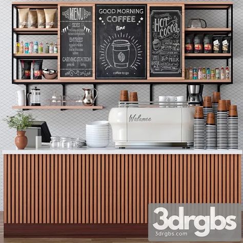 Download Link: https://3ds-max.org/other-models/design-project-cafe-in-ethnic-style-with-coffee-machine-and-polkah-accessories-3dsmax-download/ Shop Bar Ideas, Coffee Shop Counter, Cafe Counter, Bakery Design Interior, Coffee Bar Design, Coffee Shop Interior Design, Coffee Cart, Coffee Shop Bar, Cafe Shop Design