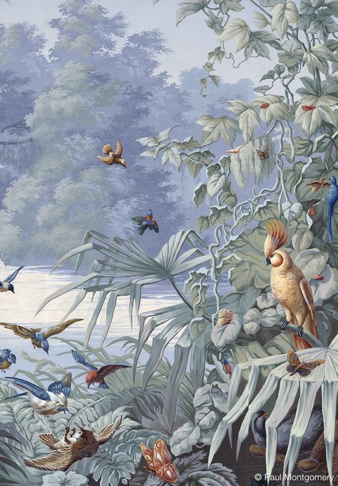 BRÉSIL - PaulMontgomery Room Murals, Tropical Landscape, Hand Painted Wallpaper, Classic Interiors, Chinoiserie Wallpaper, Tropical Art, Tropical Landscaping, Exotic Birds, Painting Wallpaper