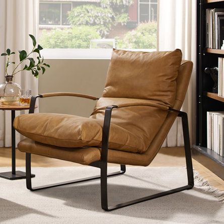 Long Chairs For Living Room, Living Room Chairs Ideas, Office Lounge Chair, Leather Chair And Ottoman, Austin Apartment, Leather Club Chairs, Outdoor Office, Leather Accent Chair, Leather Lounge Chair