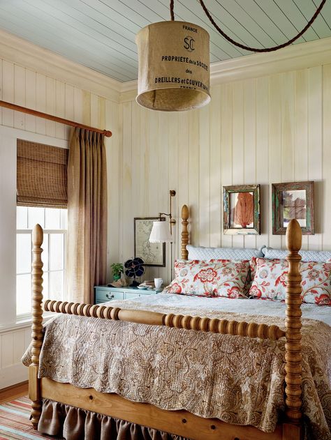 Creating a Vintage Look in a New Home | Southern Living Southern Living House Plans, Blue Ceilings, Coastal Bedrooms, Coastal Bedroom, Dreamy Bedrooms, Decor Trends, Master Bedrooms Decor, Main Bedroom, Southern Living