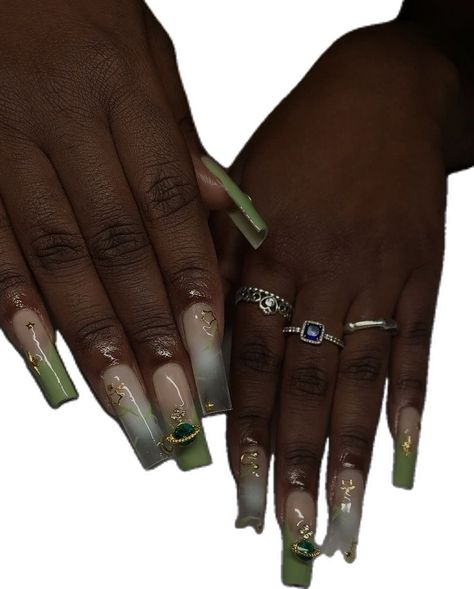 Gold Nail Ideas, Sage Green Nails, Sage Green And Gold, Gold Nail, Square Nails, Gold Nails, Green Nails, Sweet 16, Nail Ideas