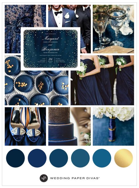 Midnight Blue Wedding, Blue And Gold Wedding, Wedding Color Scheme, Starry Night Wedding, Fall Wedding Color Palette, Velvet Chairs, Summer Wedding Invitations, Winter Wedding Colors, Celestial Wedding