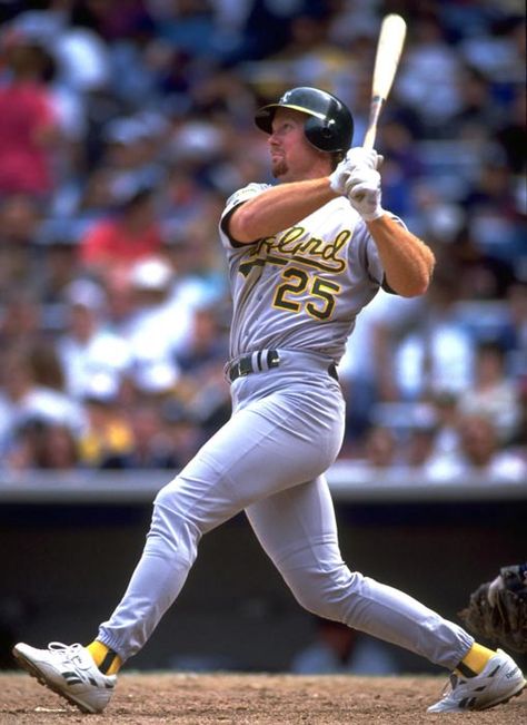 Mark McGwire - Oakland A's Bod References, Mlb Pictures, Hot Baseball Players, Baseball Legends, Jose Canseco, Mark Mcgwire, Baseball World Series, Oakland A’s, Sports Pics