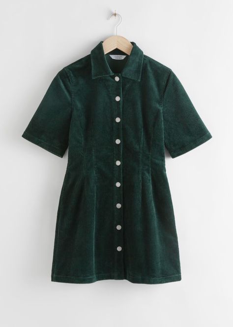 Dark Green Mini Dresses, Button Up Mini Dress, Party Dresses Online, Mode Boho, Boho Mini Dress, Green Mini Dress, Darling Dress, Corduroy Dress, Fashion Story