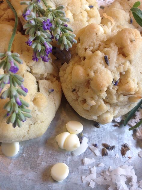 Coconut White Chocolate Chip Cookies, Lavender Biscotti, Witchy Weekend, White Chocolate Recipes Desserts, Lavender Treats, English Shortbread, Lavender Cookie, Christmas Cooking Gifts, Lavender Recipe