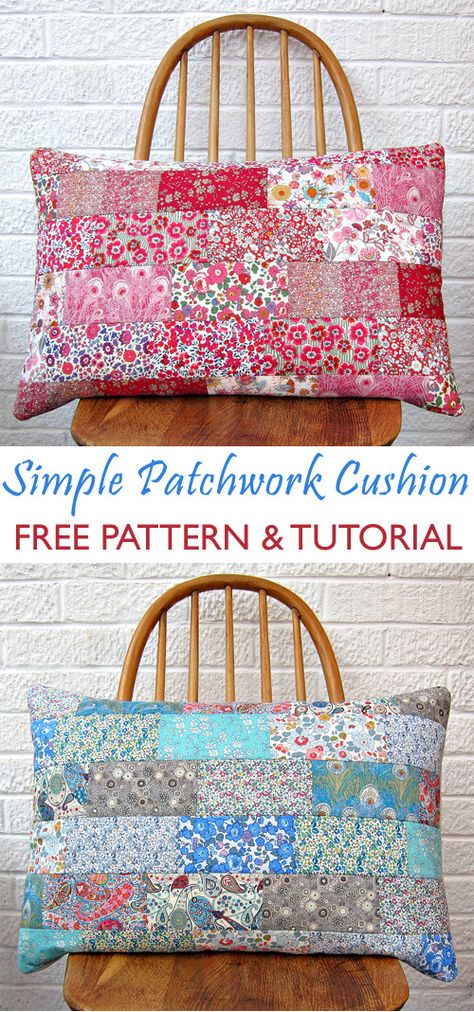 Scrap Pillow Covers, Quilted Lumbar Pillow Pattern, Patchwork Pillowcase Free Pattern, Diy Scatter Cushions Ideas, Quilted Pillow Shams Diy, Patchwork Cushions Ideas Free Pattern, Quilted Pillow Case Pattern, Quilted Bench Pillow Patterns, Quilted Cushion Covers Free Pattern