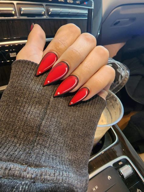 Red Sharp Almond Nails, Dark Red Nails Pointy, Black And Red Sharp Nails, Red Pointy Nails Stilettos, Crimson Stilleto Nails, Vintage Nails, Red Nails, Stylish Nails, Nails Inspiration