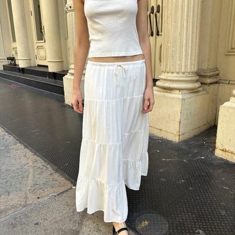 Brandy Melville Women's White Skirt Long Skirts Summer, Brandy Skirt, White Maxi Skirt, Long Skirt Summer, Skirts Summer, High Waist Long Skirt, White Maxi Skirts, Tiered Maxi Skirt, Womens Maxi Skirts