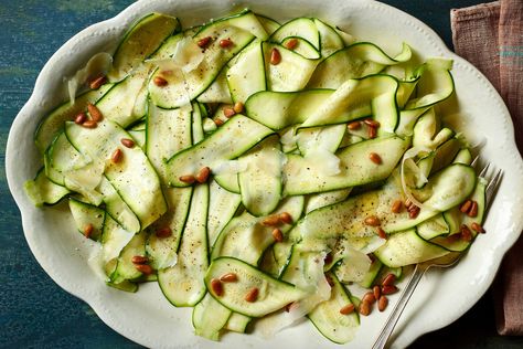 Zucchini Carpaccio Recipe - NYT Cooking Zucchini Carpaccio, Carpaccio Recipe, Raw Zucchini, Zucchini Salad, Nyt Cooking, Vegetable Sides, Zucchini Recipes, Veggie Sides, Veggie Dishes