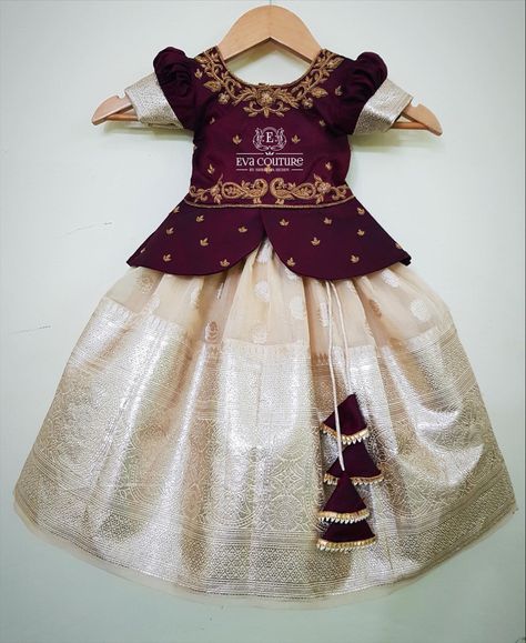 Pattu Pavadai Designs, Pattu Langa, Kids Party Wear Dresses, Kids Dress Collection, Kids Blouse Designs, Baby Frock Pattern, Kids Frocks Design