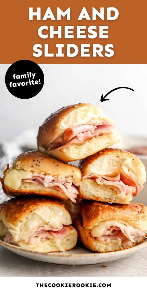 These Ham and Cheese Sliders are sweet, savory, and baked to golden perfection. Made with Swiss cheese, ham and Hawaiian rolls, they’re the perfect party food, game day snack or easy dinner. Pop over to our site for the recipe! Ham And Swiss Sliders On Hawaiian Rolls, Ham Swiss Sliders Hawaiian Rolls, Slider Recipes Hawaiian Rolls, Ham Sliders On Hawaiian Rolls, Sliders Recipes Hawaiian Rolls Easy, Sliders For Kids, Hawaiian Roll Recipes, Ham And Cheese Slider, Recipes With Hawaiian Rolls