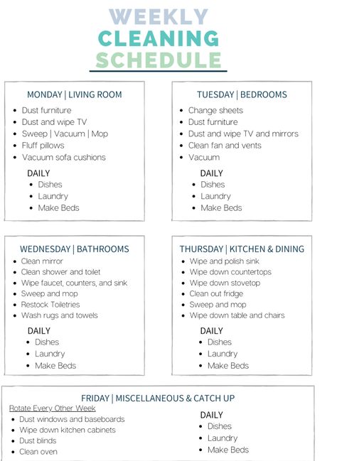 Martha Stewart Cleaning Schedule, Daily And Weekly Cleaning Schedule, Daily Weekly Monthly Chores, Monthly House Cleaning Schedule, Whole House Cleaning Schedule, Housecleaning Schedule, Realistic Cleaning Schedule, House Cleaning Schedule, Easy Cleaning Schedule