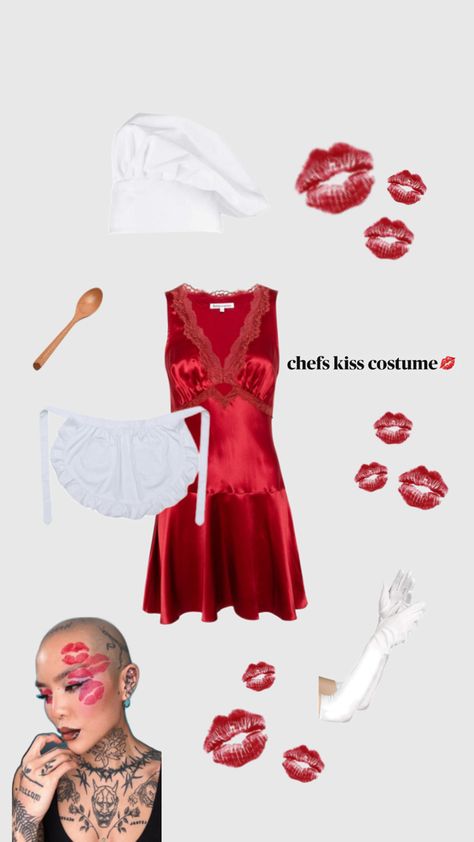 chefs kiss halloween costume idea Kiss And Tell Costume, Red Shorts Halloween Costume, Kisses Halloween Costume, Chefs Kiss And French Kiss Costume, Chefs Kiss Halloween Costume, French Kiss Costume, Kisses Costume, Hershey Kiss Costume, Wlw Halloween