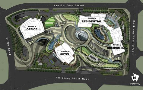 Gallery - Evergrande Huazhi Plaza / Aedas - 20 Site Development Plan, Site Plan Design, Mix Use Building, Architecture Concept Diagram, Site Plans, Landscape Concept, Landscape Design Plans, Architecture Concept Drawings, Landscape Plan