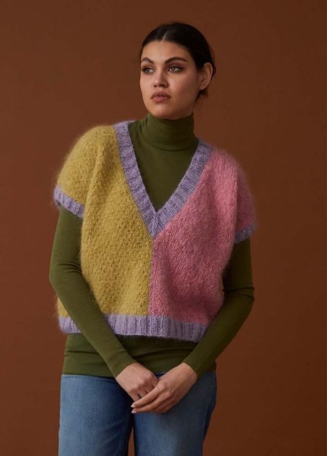 Debbie Bliss Patterns, Crochet Fashion Trends, Colour Block Sweater, Knit Vest Pattern, Linen Stitch, Debbie Bliss, Colour Blocking, Vest Pattern, Sweater Knitting Patterns