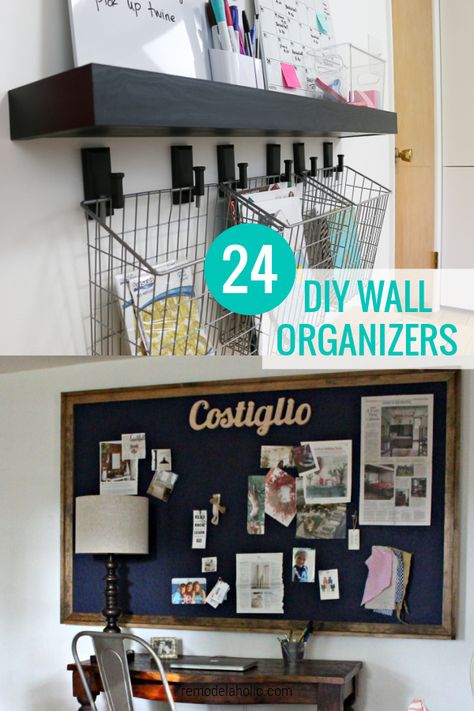 Put your wall space to work to get organized, vertically! These DIY wall organizer ideas will help manage clutter in your entryway or office to hold papers, bags, keys, and more. Wall Bill Organizer, Diy Wall Organization, Paper Organizer Wall, Wall Organizer Ideas Office, Wall File Organizer Diy, Diy Office Wall Organization, Diy Hanging File Organizer, Diy Wall Organizer Office, Office Entryway Ideas