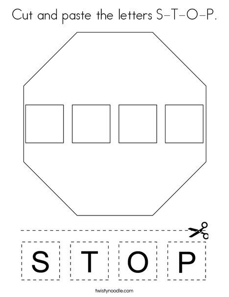 Cut and paste the letters S-T-O-P Coloring Page - Twisty Noodle Road Sign Activity For Preschool, Road Signs Activities For Preschool, Traffic Activities Preschool, Construction Theme Preschool, Teaching Safety, Transportation Preschool Activities, Preschool Crafts Fall, Computer Lessons, Community Helpers Preschool