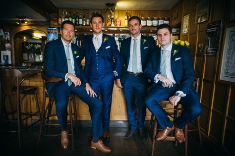 Image by Babb Photo - A vintage inspired rustic outdoor wedding with pastel colour scheme Groomsman Pictures, Grooms Outfits, Navy Suits, Grooms Men, Blue Suits, Birmingham Wedding, Rustic Outdoor Wedding, Dapper Dudes, Groom And Groomsmen Attire