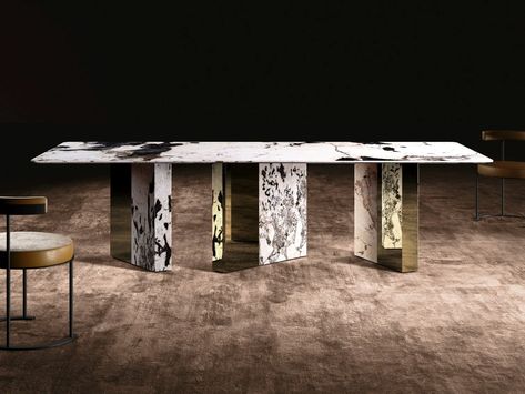 Rectangular marble table ONE WAY OR ANOTHER by GIOPAGANI World Of Chaos, Marble Tables Design, Luxury Dining Tables, Unknown Pleasures, One Way Or Another, Mirror Effect, Drink Table, Elegant Furniture, Marble Slab