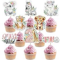 Two Wild Birthday Decorations, 2nd Birthday Party Cake, Wild Birthday Decorations, Jungle Animal Cake, Safari Birthday Decorations, First Birthday Decorations Girl, Safari Cupcakes, Animal Cake Toppers, Two Wild Birthday