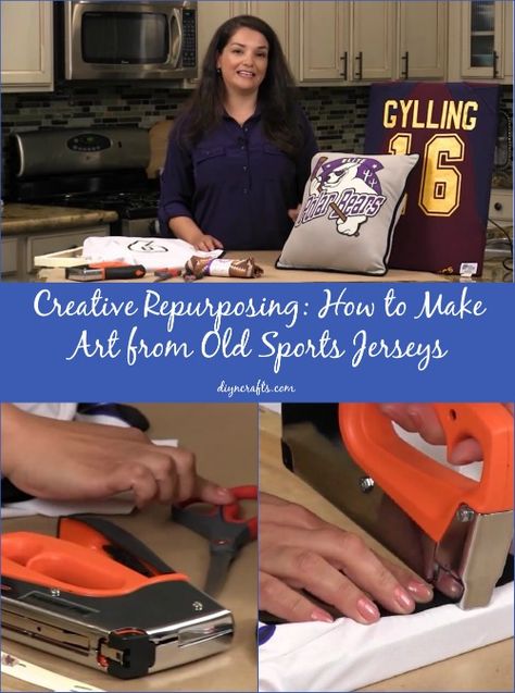 Don’t Throw Out Your Kids’ Old Sports Jerseys – Turn Them Into Timeless Art! Hockey Basement, Sports Jersey Display, Cut Hoodies, Forgotten Memories, Baseball Bedroom, Soccer Banner, Cut Up Shirts, Jersey Quilt, Jersey Display