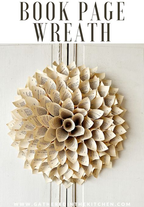 Coffee Filter Wreath, Book Page Wreath, Paper Dahlia, Winter Wreath Diy, Recycled Book, Fabric Wreath, Paper Wreath, Music Sheets, Wreath Tutorial