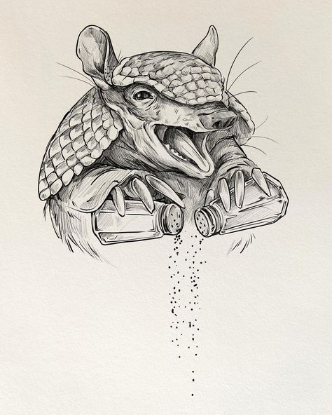 ✨Armadillo✨ Day 12. of following my own #drawingparade2024 prompts this month. Tryin to play catch up, so this dude is a little rushed. He’s really having a great time tho 🧂 🧂 #drawingparade2024 #inktober #inktober2024 #inktoberchallenge #drawing #draweveryday #dailydrawing #naturedrawing #tattoodesign #armadillo Armadillo Sketch, Armadillo Tattoo, Nature Drawing, Daily Drawing, To Play, Art Reference, Tattoo Designs, Mural, Tattoos