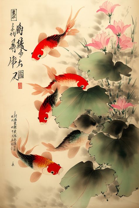 Chinese Arts And Crafts, Japanese Ink Painting, Craft Museum, Koi Art, Music Drawings, Watercolor Fish, Japanese Koi, Tinta China, China Painting