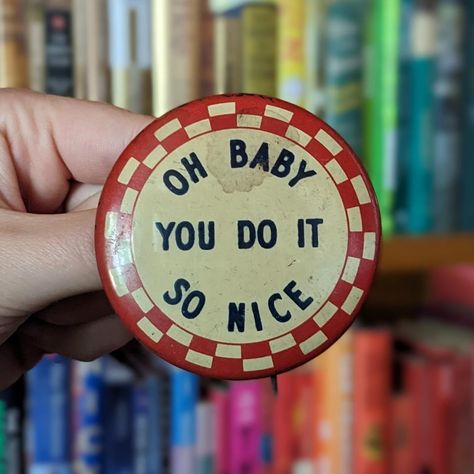 Vintage 40s 50s carnival pinback. These vintage... - Depop Button Inspiration, Nice Lettering, Circus Baby, Vintage Carnival, Vintage 40s, Oh Baby, So Nice, Vintage Pins, Button Pins